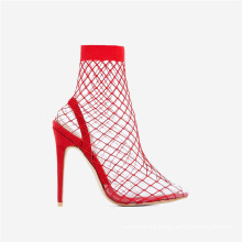 chengdu women shoe factory customized logo shoebox fashion sexy stiletto perspex heel pointed toe fishnet ankle boots